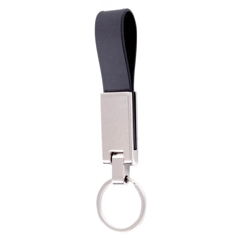 Leather Strap with Nickel-Plated Accents Keychain