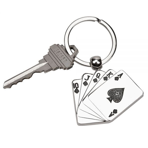 Poker Hand Playing Card Nickel-Plated Metal Keychain